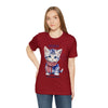 Cute Brave and Free Patriotic Cat on the 4th of July Short Sleeve T-Shirt