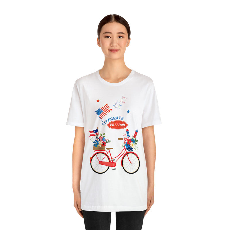 Celebrate Freedom Bike Ride Patriotic 4th of July Short Sleeve T-Shirt