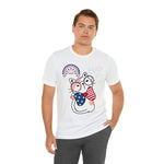 Cute Patriotic Cat Celebrating Freedom in the USA 4th of July Short Sleeve T-Shirt