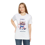 Curious and Cute Brave and Free Patriotic Cat Celebrating the 4th of July Short Sleeve T-Shirt