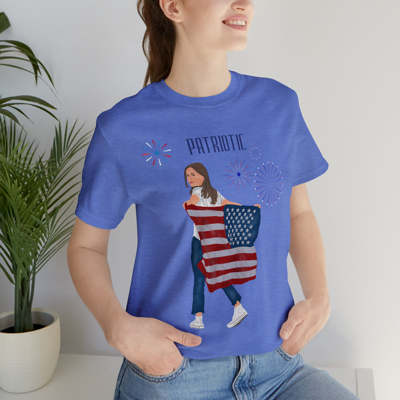 Let's Be Patriotic Flags and Fireworks Lady 4th of July Short Sleeve T-Shirt