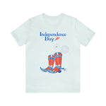 Happy Independence Day Red, White and Blue Cowboy Boots 4th of July Short Sleeve T-Shirt