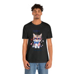 Curious and Cute Brave and Free Patriotic Cat Celebrating the 4th of July Short Sleeve T-Shirt