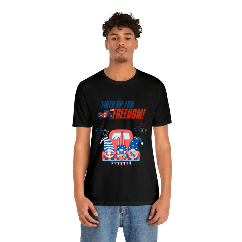 Fired Up for Freedom Gnomes and Trucks 4th of July Short Sleeve T-Shirt