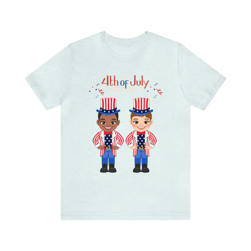 Patriotic and Brave Boys Celebrating 4th of July Short Sleeve T-Shirt