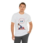 Let's Get Lit Lady Flags and Fireworks 4th of July Short Sleeve T-Shirt