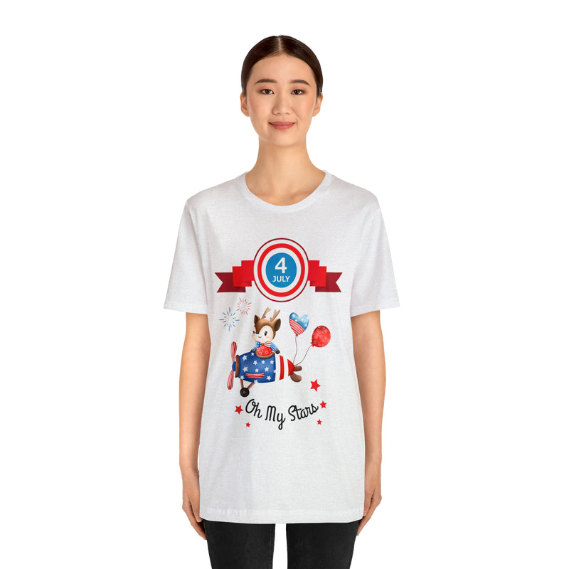 Oh My Stars! Chipmunk and Fireworks 4th of July Short Sleeve T-Shirt