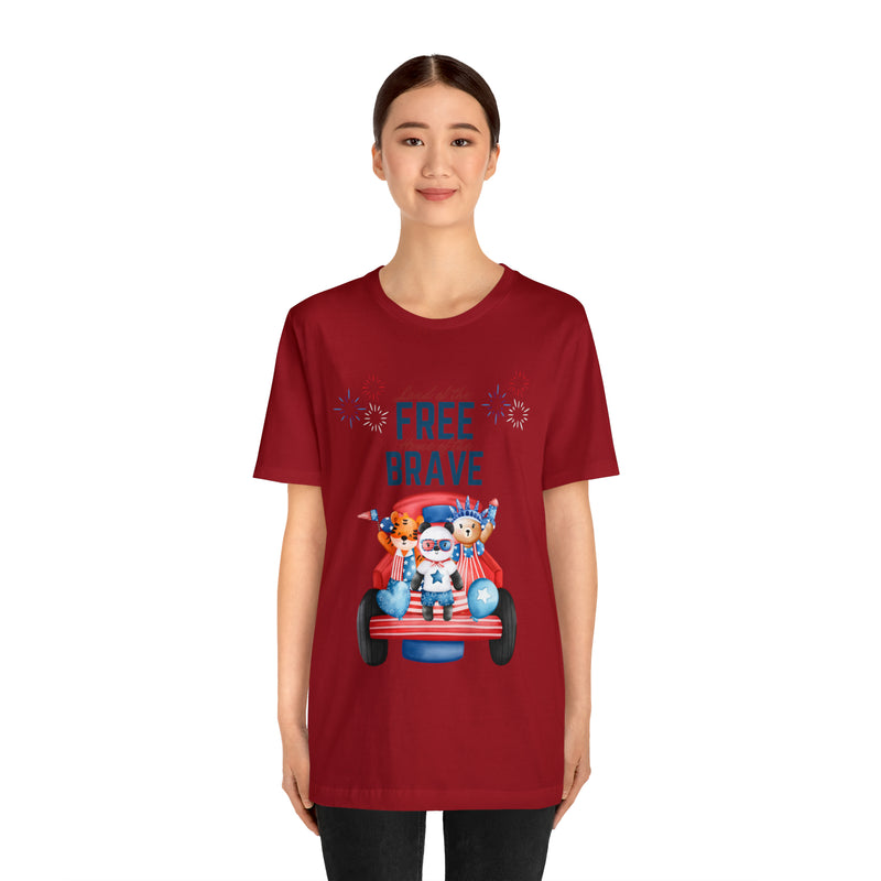 Land of the Free Home of the Brave Bears and Trucks 4th of July Short Sleeve T-Shirt