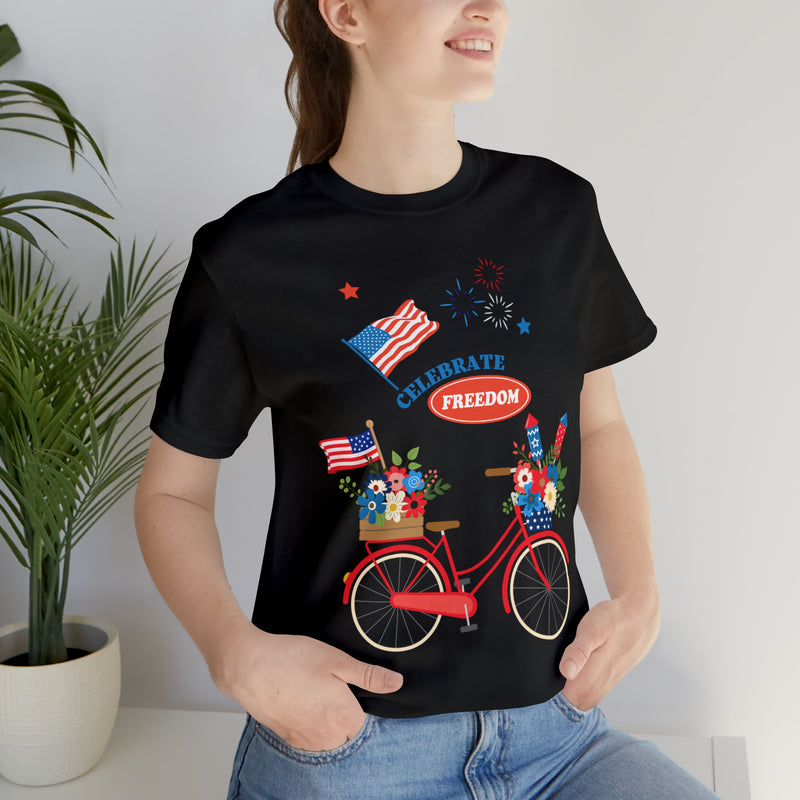 Celebrate Freedom Bike Ride Patriotic 4th of July Short Sleeve T-Shirt