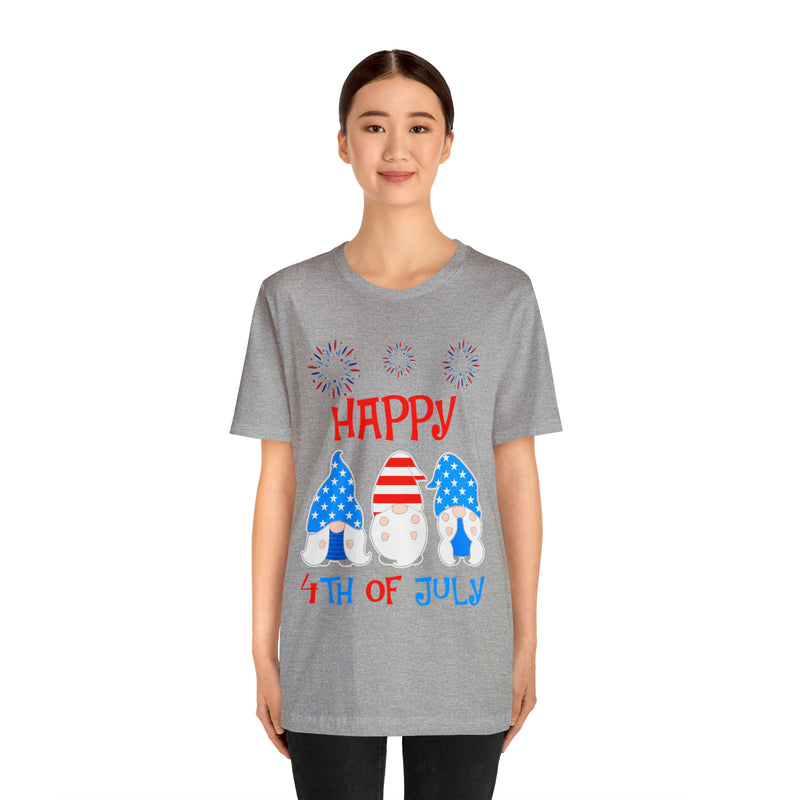 Patriotic Gnomes Sending a Happy 4th of July Short Sleeve T-Shirt