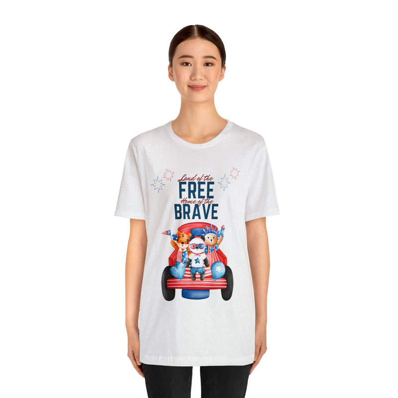 Land of the Free Home of the Brave Bears and Trucks 4th of July Short Sleeve T-Shirt