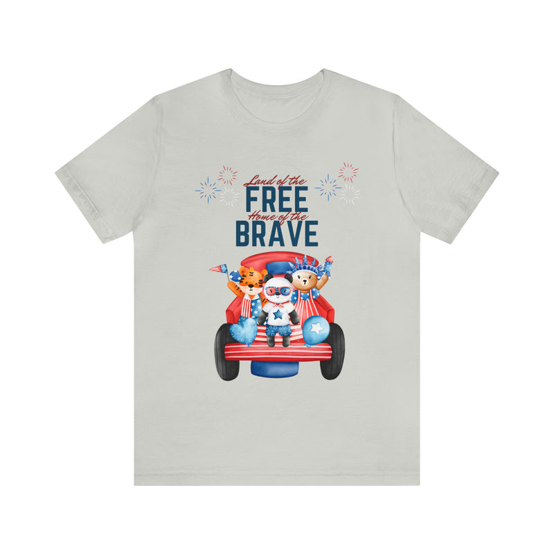 Land of the Free Home of the Brave Bears and Trucks 4th of July Short Sleeve T-Shirt