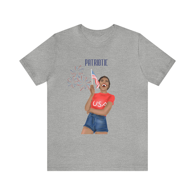 Life is Good When You're Free and Having Fun Patriotic Lady 4th of July Short Sleeve T-Shirt