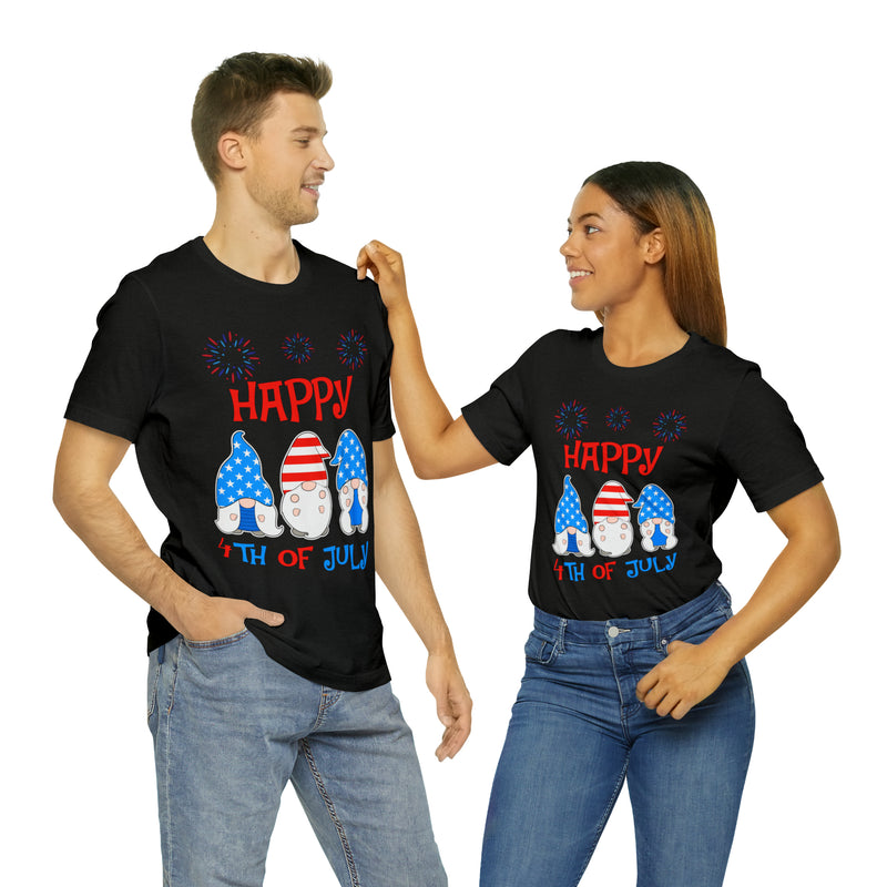 Patriotic Gnomes Sending a Happy 4th of July Short Sleeve T-Shirt