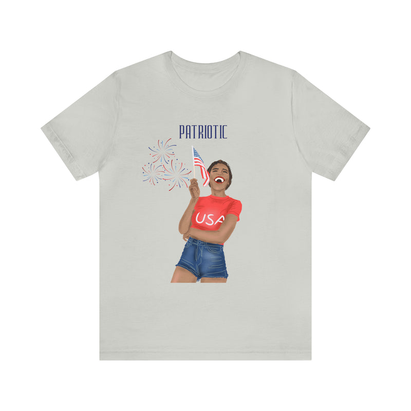 Life is Good When You're Free and Having Fun Patriotic Lady 4th of July Short Sleeve T-Shirt