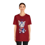 Cute Brave and Free Patriotic Cat on the 4th of July Short Sleeve T-Shirt