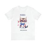 Curious and Cute Brave and Free Patriotic Cat Celebrating the 4th of July Short Sleeve T-Shirt