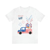 Freedom and Fireworks Patriotic Truck Let's Get Lit on the 4th of July Short Sleeve T-Shirt