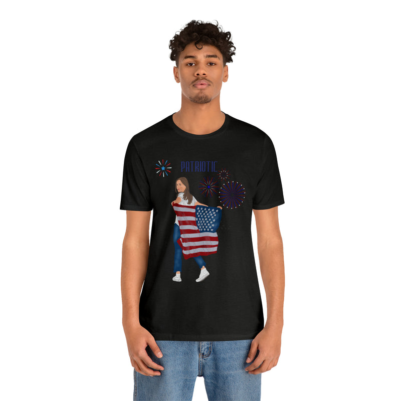 Let's Be Patriotic Flags and Fireworks Lady 4th of July Short Sleeve T-Shirt