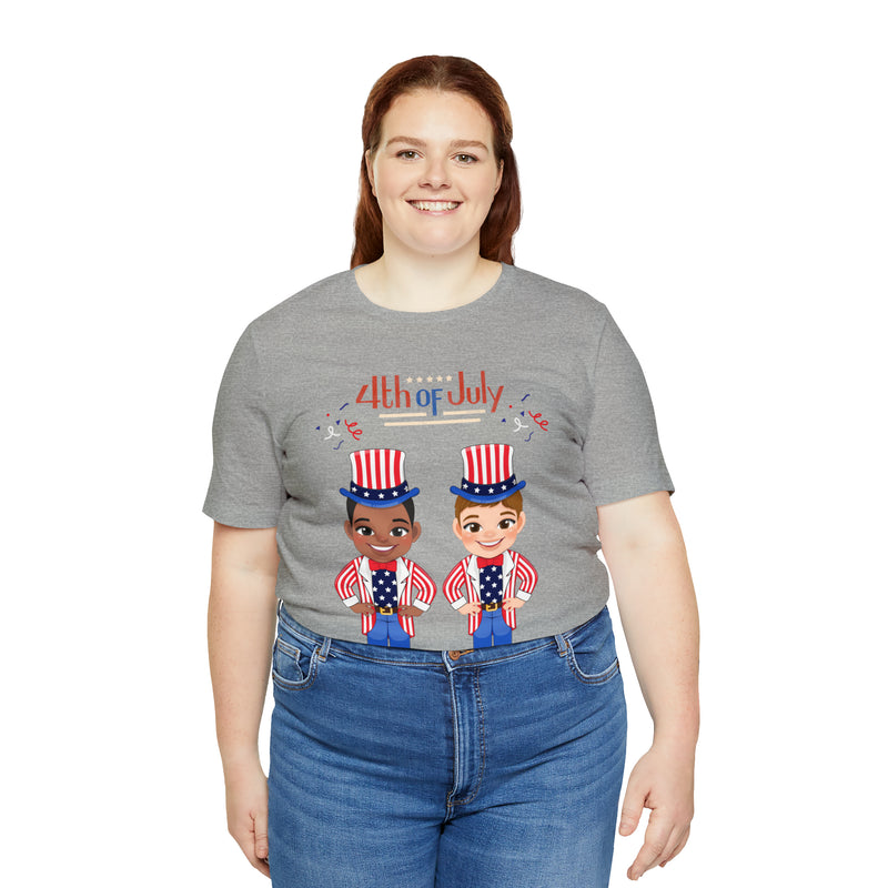 Patriotic and Brave Boys Celebrating 4th of July Short Sleeve T-Shirt