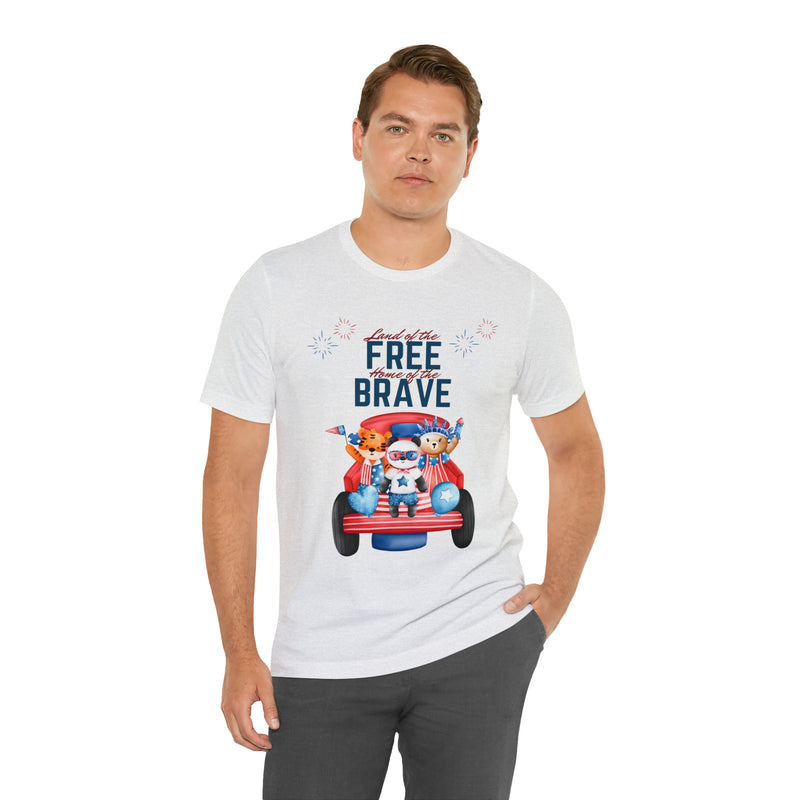 Land of the Free Home of the Brave Bears and Trucks 4th of July Short Sleeve T-Shirt