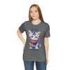 Cute Brave and Free Patriotic Cat on the 4th of July Short Sleeve T-Shirt