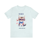 Curious and Cute Brave and Free Patriotic Cat Celebrating the 4th of July Short Sleeve T-Shirt