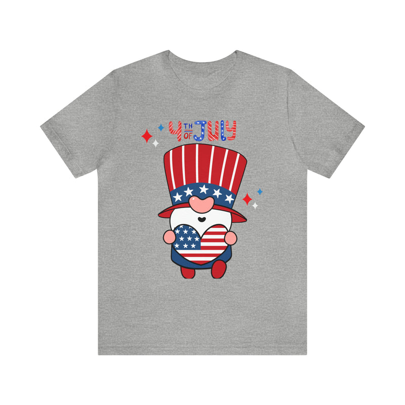 Patriotic Gnome Showing Love on the 4th of July Short Sleeve T-Shirt