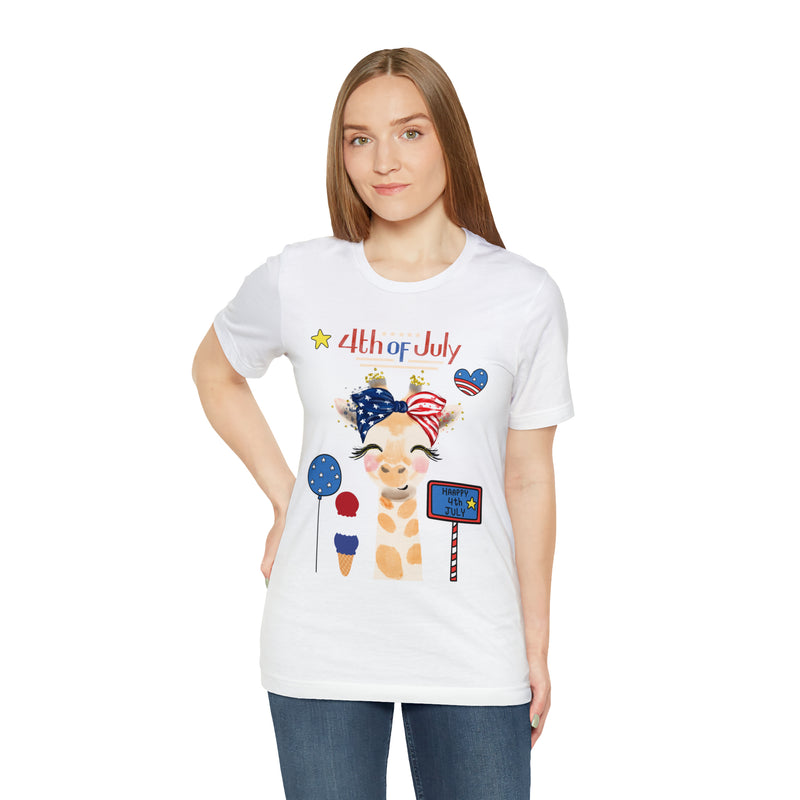 Mother Giraffe Happy 4th of July Short Sleeve T-Shirt