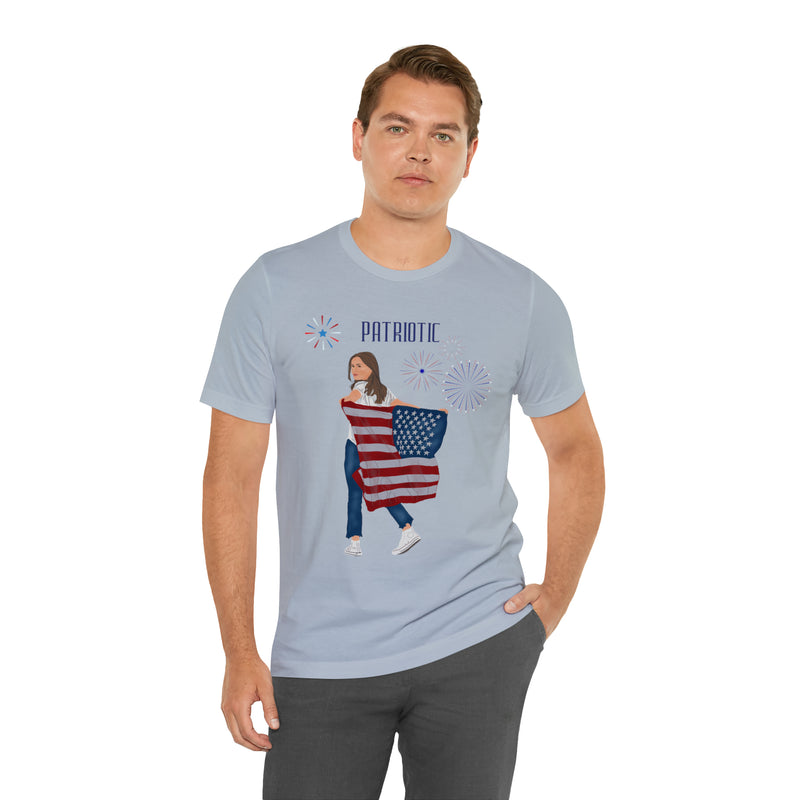 Let's Be Patriotic Flags and Fireworks Lady 4th of July Short Sleeve T-Shirt