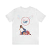 Let's Get Lit Lady Flags and Fireworks 4th of July Short Sleeve T-Shirt