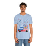 Freedom and Fireworks Patriotic Truck Let's Get Lit on the 4th of July Short Sleeve T-Shirt