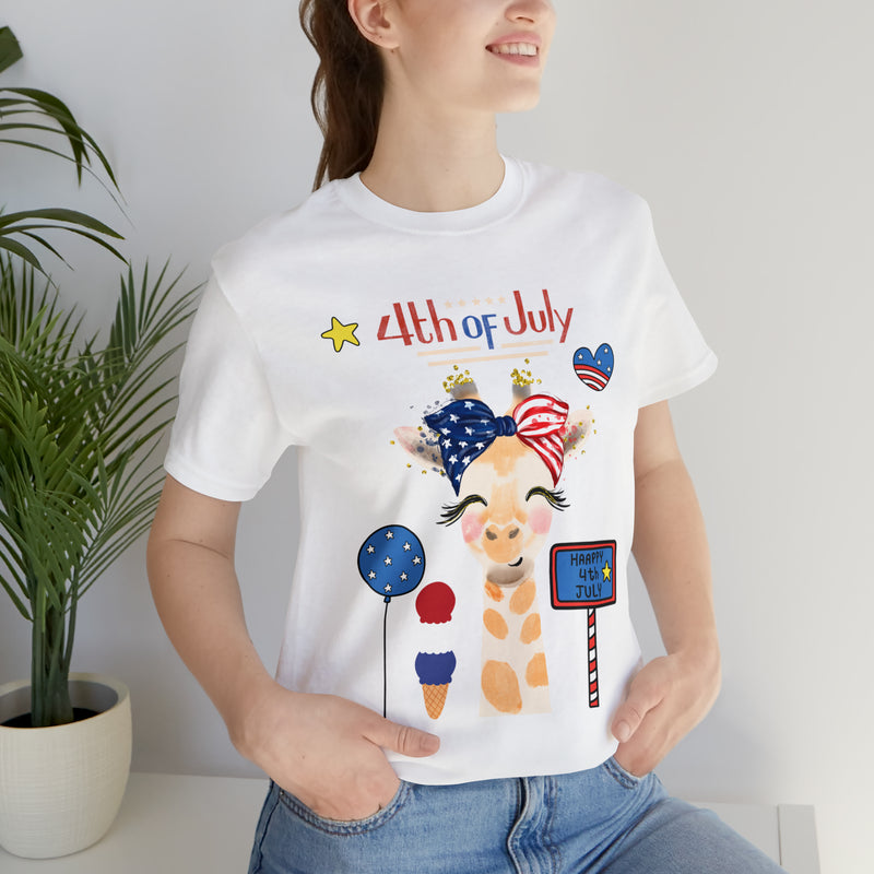 Mother Giraffe Happy 4th of July Short Sleeve T-Shirt