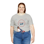 Let's Get Lit Lady Flags and Fireworks 4th of July Short Sleeve T-Shirt