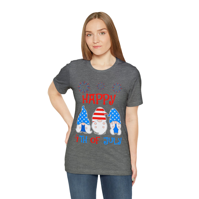 Patriotic Gnomes Sending a Happy 4th of July Short Sleeve T-Shirt