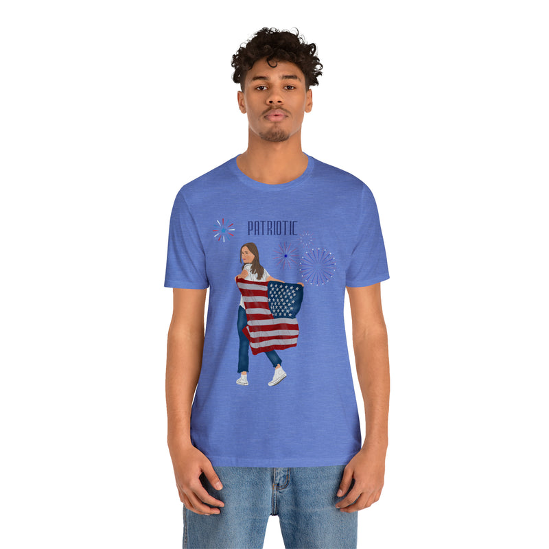 Let's Be Patriotic Flags and Fireworks Lady 4th of July Short Sleeve T-Shirt