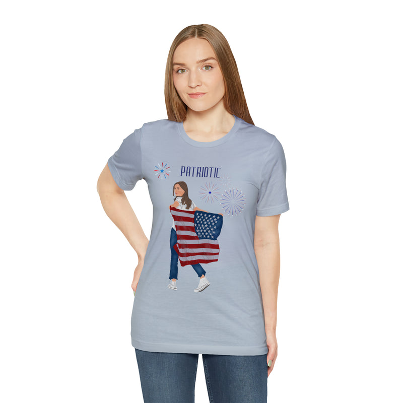 Let's Be Patriotic Flags and Fireworks Lady 4th of July Short Sleeve T-Shirt