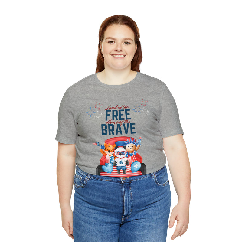 Land of the Free Home of the Brave Bears and Trucks 4th of July Short Sleeve T-Shirt