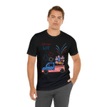 Freedom and Fireworks Patriotic Truck Let's Get Lit on the 4th of July Short Sleeve T-Shirt