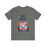 Land of the Free Home of the Brave Bears and Trucks 4th of July Short Sleeve T-Shirt