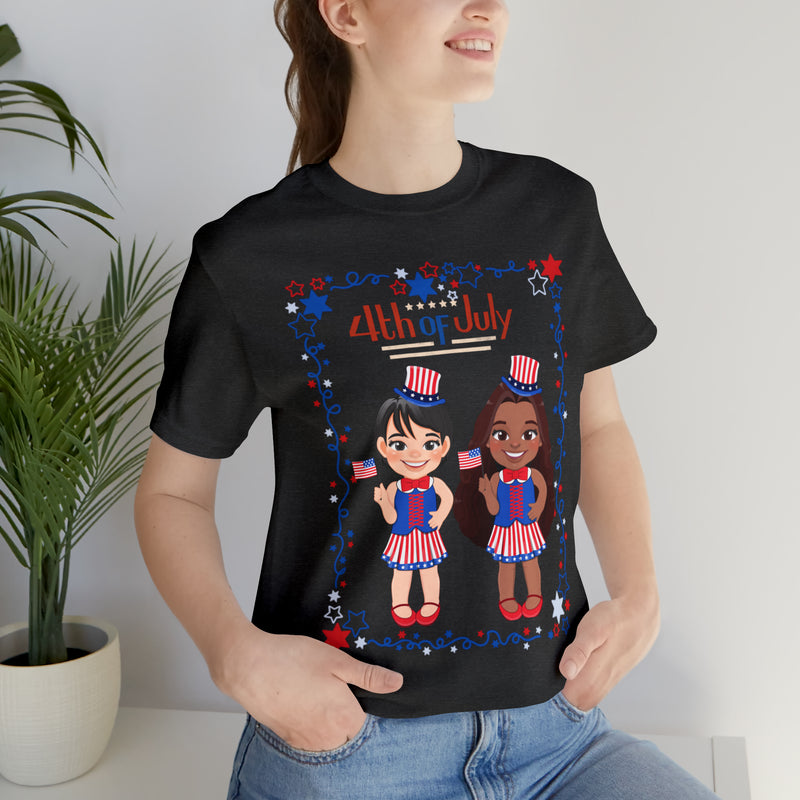 Celebrating 4th of July Patriotic Girls Short Sleeve T-Shirt