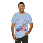 Freedom and Fireworks Patriotic Truck Let's Get Lit on the 4th of July Short Sleeve T-Shirt