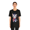 Cute Brave and Free Patriotic Cat on the 4th of July Short Sleeve T-Shirt