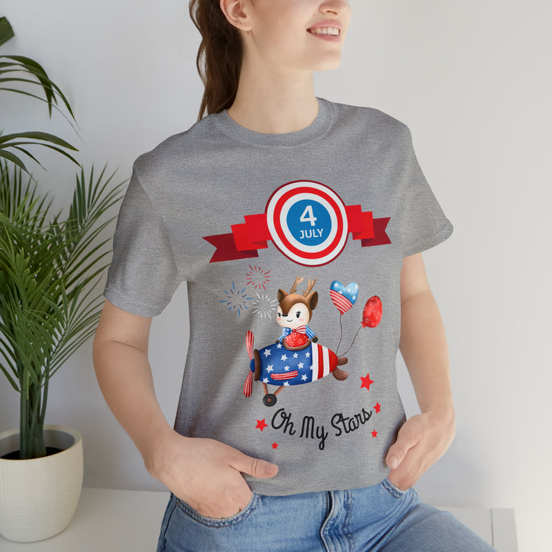 Oh My Stars! Chipmunk and Fireworks 4th of July Short Sleeve T-Shirt