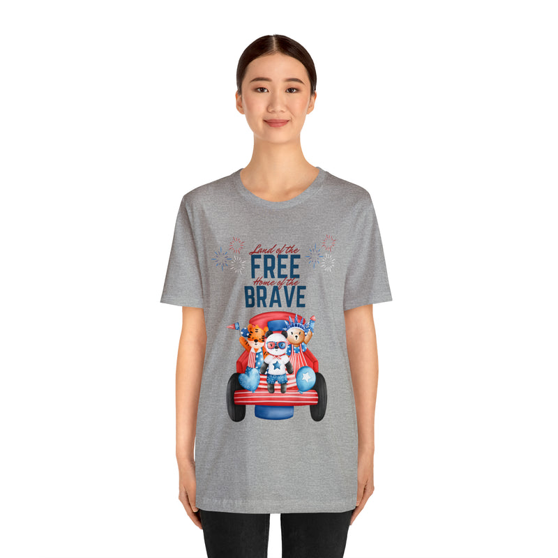 Land of the Free Home of the Brave Bears and Trucks 4th of July Short Sleeve T-Shirt