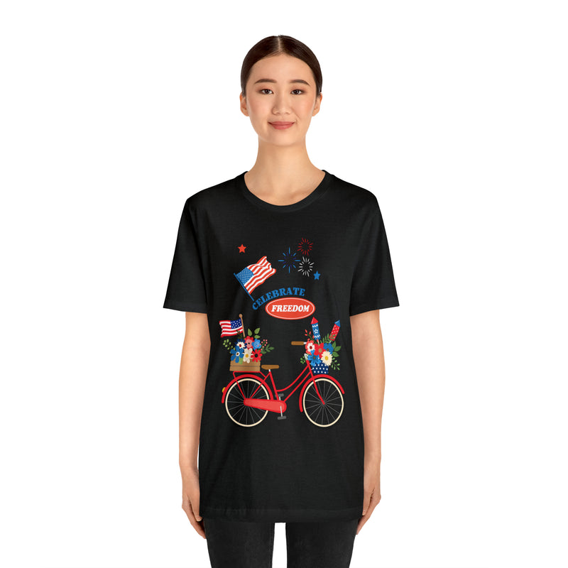 Celebrate Freedom Bike Ride Patriotic 4th of July Short Sleeve T-Shirt