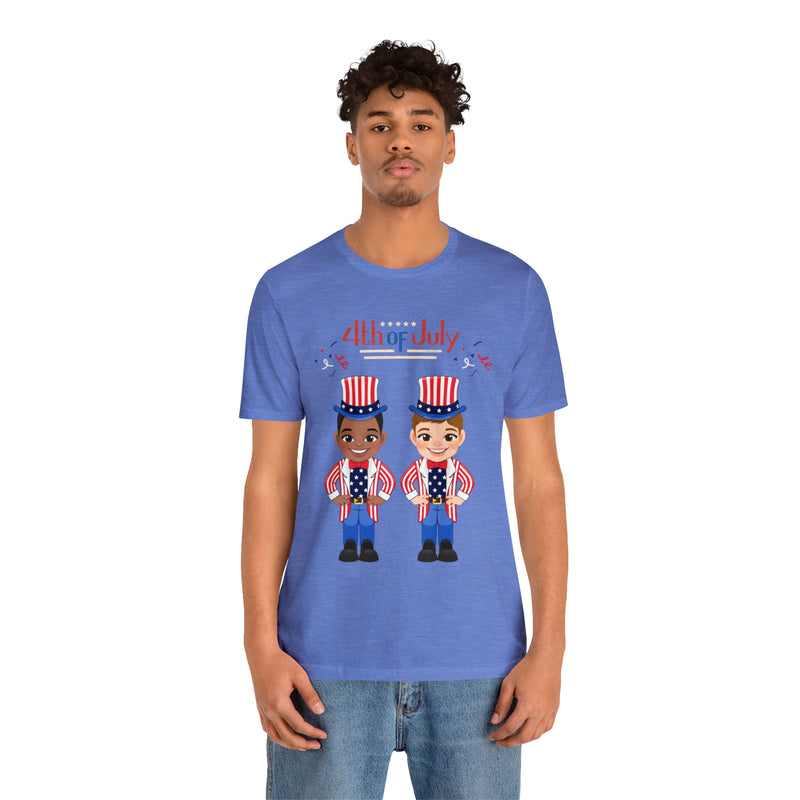 Patriotic and Brave Boys Celebrating 4th of July Short Sleeve T-Shirt