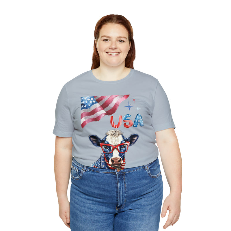 Mother Moo Patriotic USA Cow 4th of July Short Sleeve T-Shirt