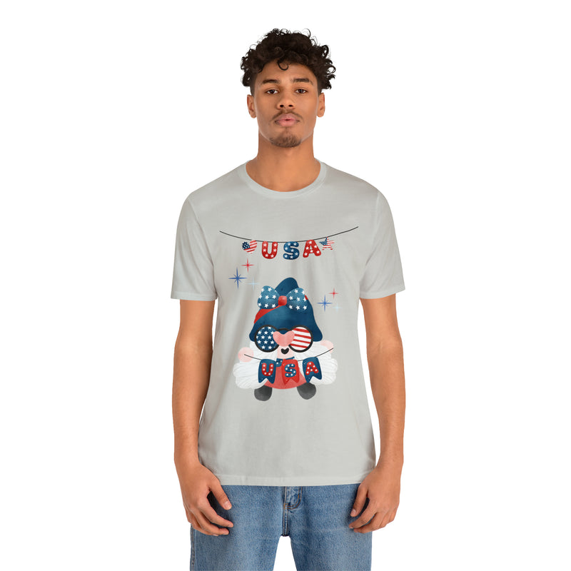 USA Patriotic Gnome Celebrating the 4th of July Short Sleeve T-Shirt