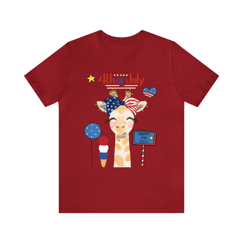 Mother Giraffe Happy 4th of July Short Sleeve T-Shirt